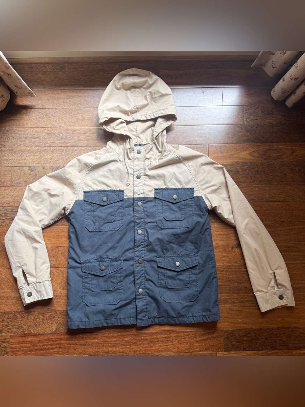 Men's Two-Tone Hooded Field Jacket - Beige & Navy No tag Fits like Medium